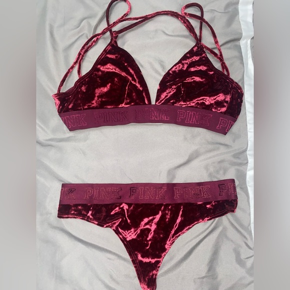 Victoria’s secret PINK Burgundy Velvet Bralette and Panty Set S - Picture 1 of 5